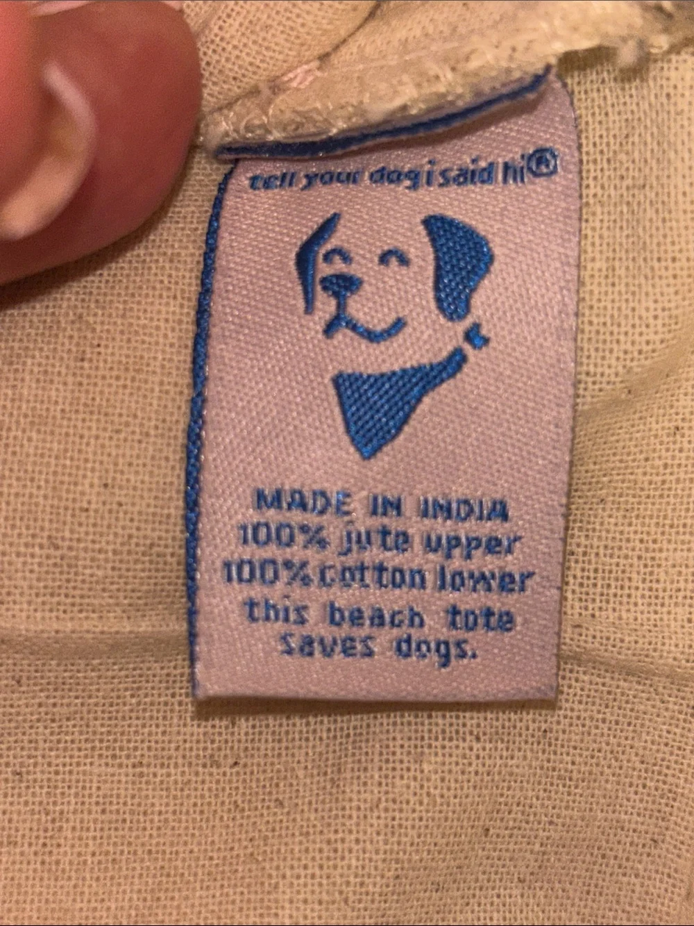 TELL YOUR DOG I SAY HELLO…DOG BRAND..BEACH TOTE..ANYTHING TOTE..JUTE AND COTTON.